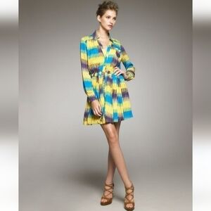 Thakoon Addition Ikat Print Gathered Waist Mini Shirt Dress 2 ASO June Ambrose
